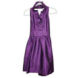 Alfred Sung D470 Italian Plum Halter Ruffle Bow Bridesmaid Dress Womens Size 6
